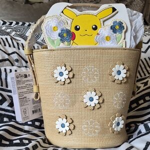 Loungefly Pikachu Floral Straw Crossbody Bag NWT
